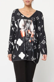Love Girl V Neck Knit Black