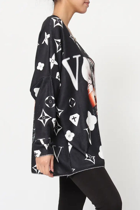 Love Girl V Neck Knit Black