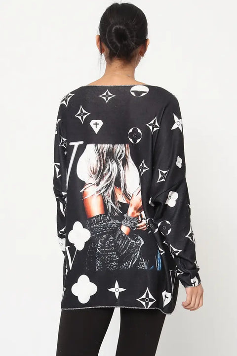 Love Girl V Neck Knit Black