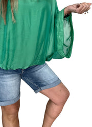 Roma Silk Batwing Top Emerald