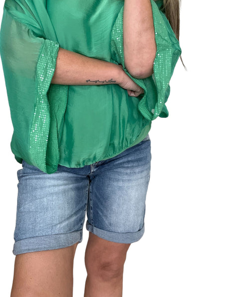Roma Silk Batwing Top Emerald