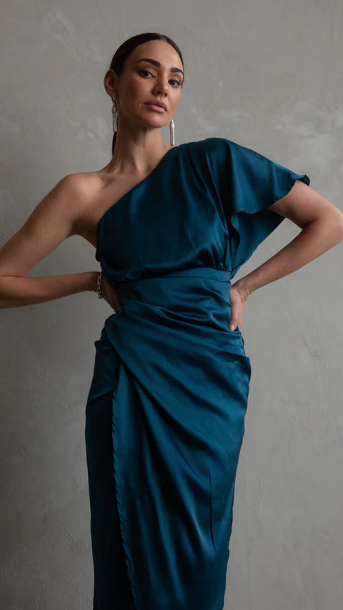 Venice One Shoulder Dress Teal