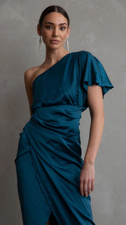 Venice One Shoulder Dress Teal