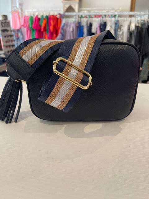 Bling Baby Leather Bag Navy/Navy Bronze Stripe Strap