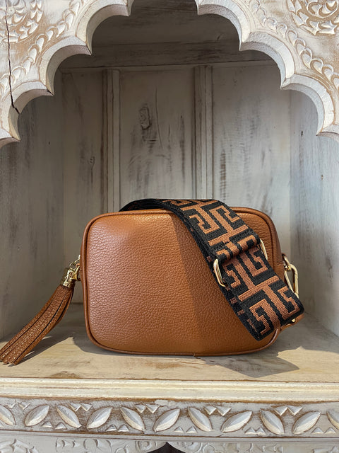 Bling Baby Leather Bag Tan/Tan Black Strap