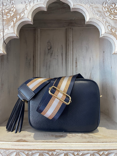 Bling Baby Leather Bag Navy/Navy Bronze Stripe Strap