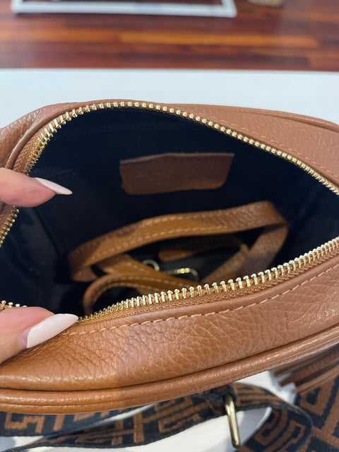 Bling Baby Leather Bag Tan/Tan Black Strap